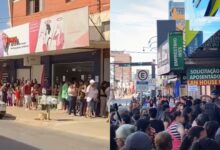 Filas dobraram a esquina durante inaugurações de lojas no Centro de Anápolis. (Foto: Reprodução e Portal 6)