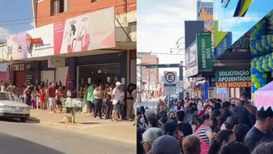 Filas dobraram a esquina durante inaugurações de lojas no Centro de Anápolis. (Foto: Reprodução e Portal 6)