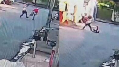 Vídeo mostra momento em que suspeito parte para cima da vítima com barra de ferro. (Foto: Reprodução)
