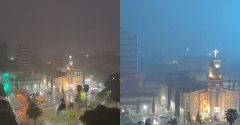 Moradores registraram céu carregado, trovões e sucessivos clarões antes da chegada da chuva. (Foto: Portal 6)