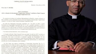A informação da excomungação consta em uma nota pastoral assinada pelo cardeal Paulo Cezar Costa, arcebispo metropolitano de Brasília, e divulgada na sexta-feira (10). (Foto: Reprodução)