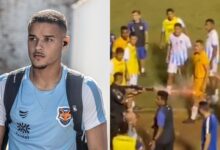 Ramon Souza era goleiro do Grêmio Anápolis quando foi atingido na perna com uma bala de borracha, ainda em campo. (Foto: Reprodução)