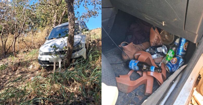 Latas e garrafas de bebidas foram encontradas dentro do veículo após a colisão. (Foto: Reprodução)